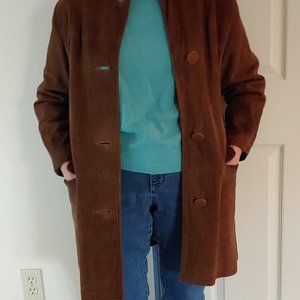 Ladies Brown Suede Leather Coat Jacket Size Small Button Front
